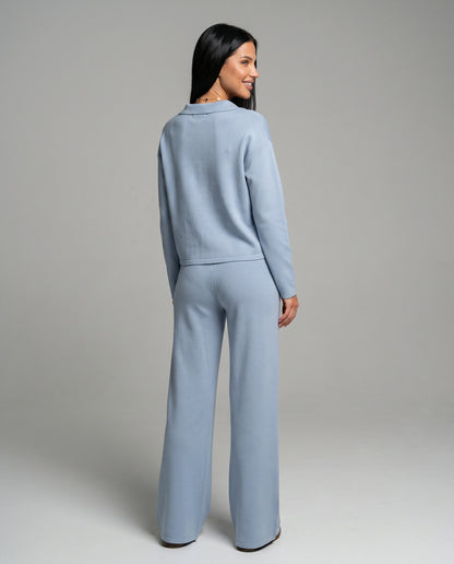Knit Collared Wide Leg Lounge Set