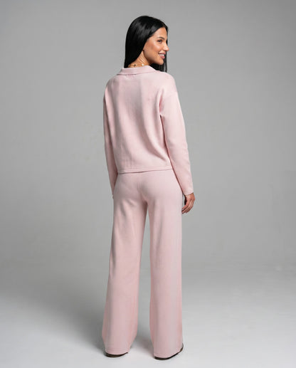 Knit Collared Wide Leg Lounge Set