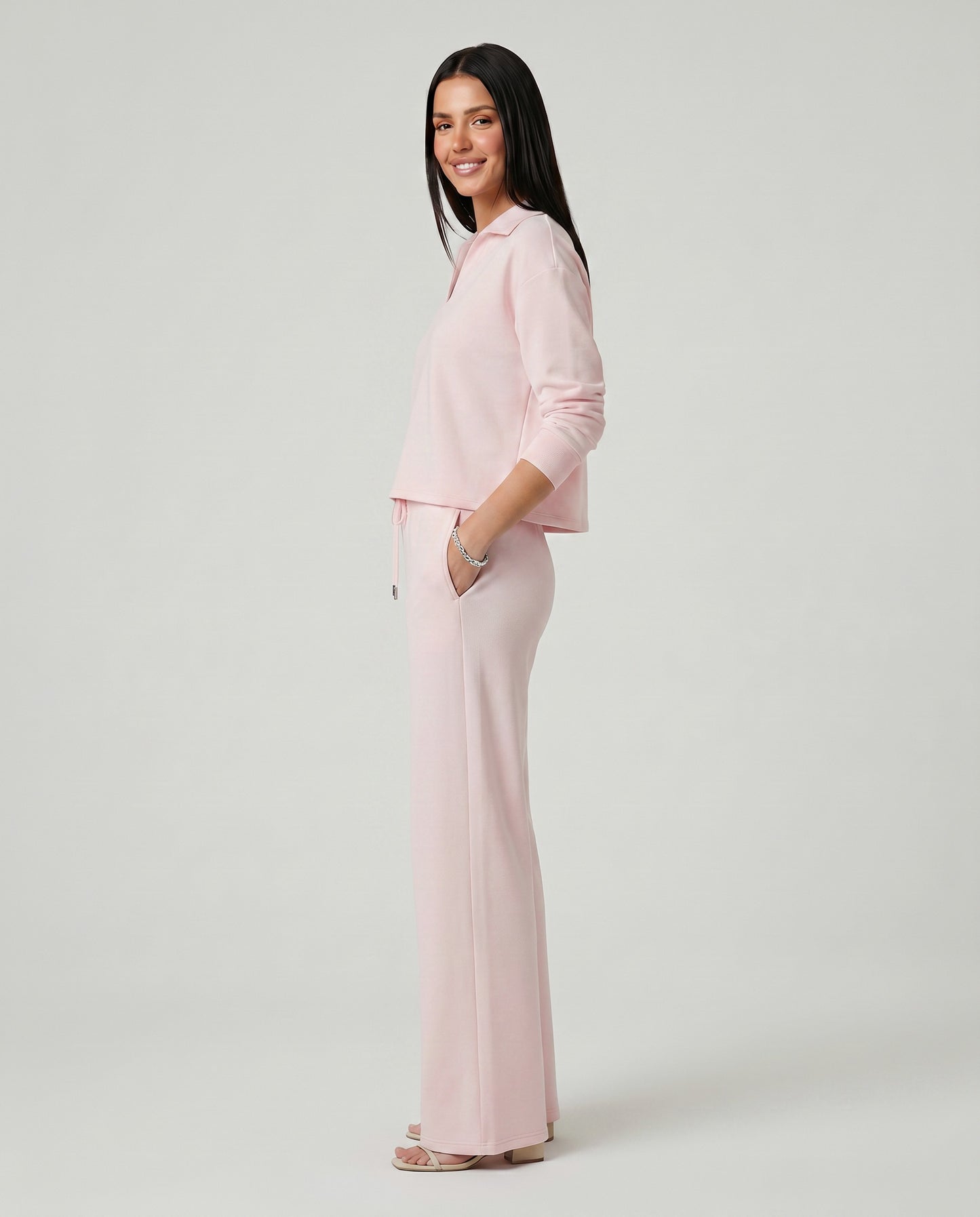 Knit Collared Wide Leg Lounge Set