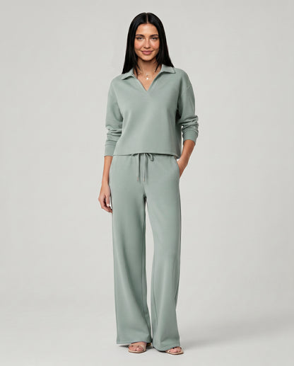 Knit Collared Wide Leg Lounge Set