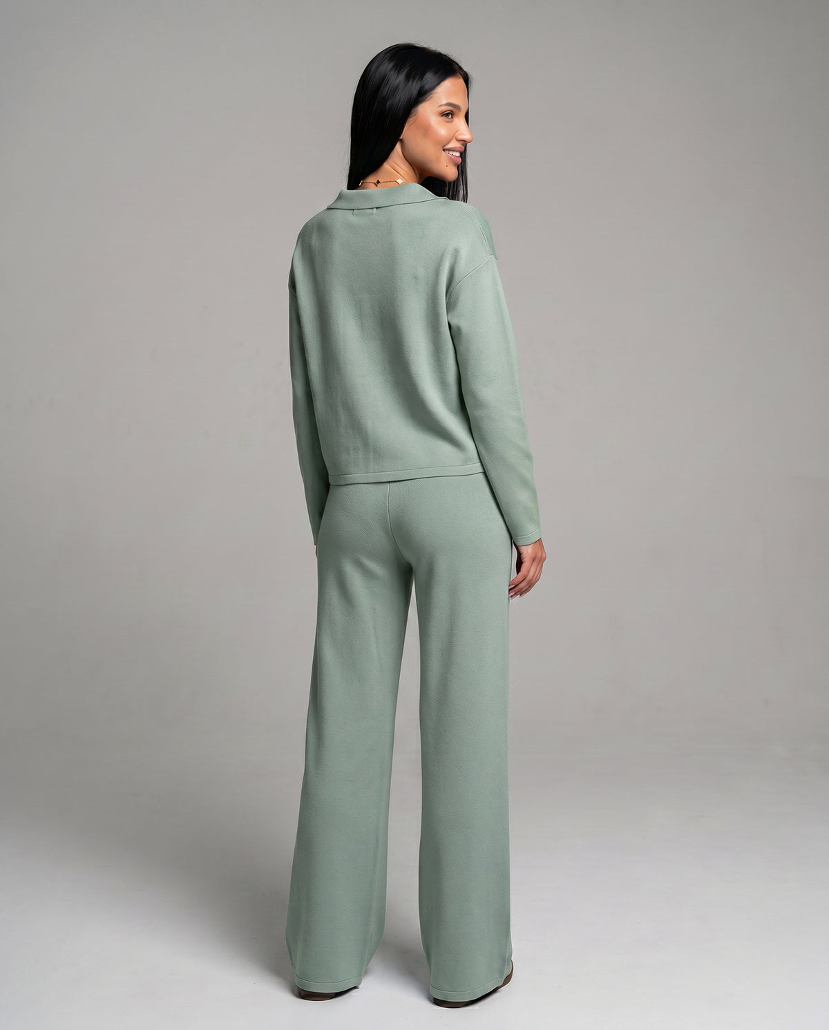 Knit Collared Wide Leg Lounge Set