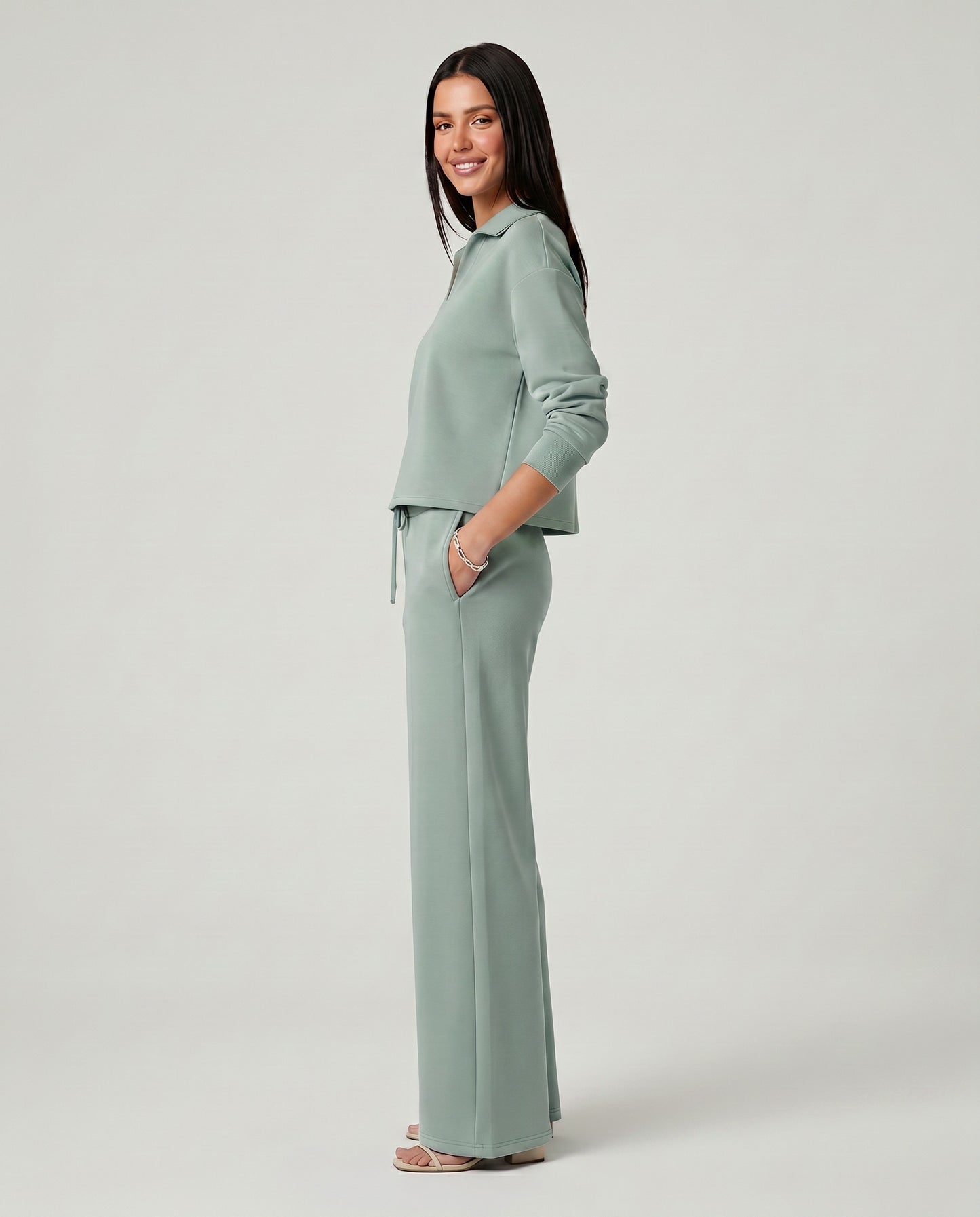 Knit Collared Wide Leg Lounge Set