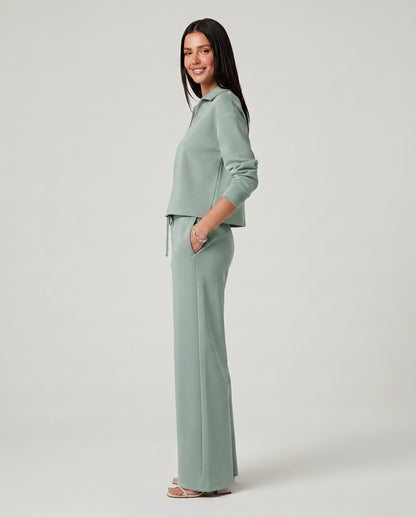 Knit Collared Wide Leg Lounge Set