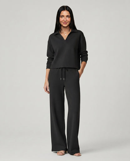 Knit Collared Wide Leg Lounge Set