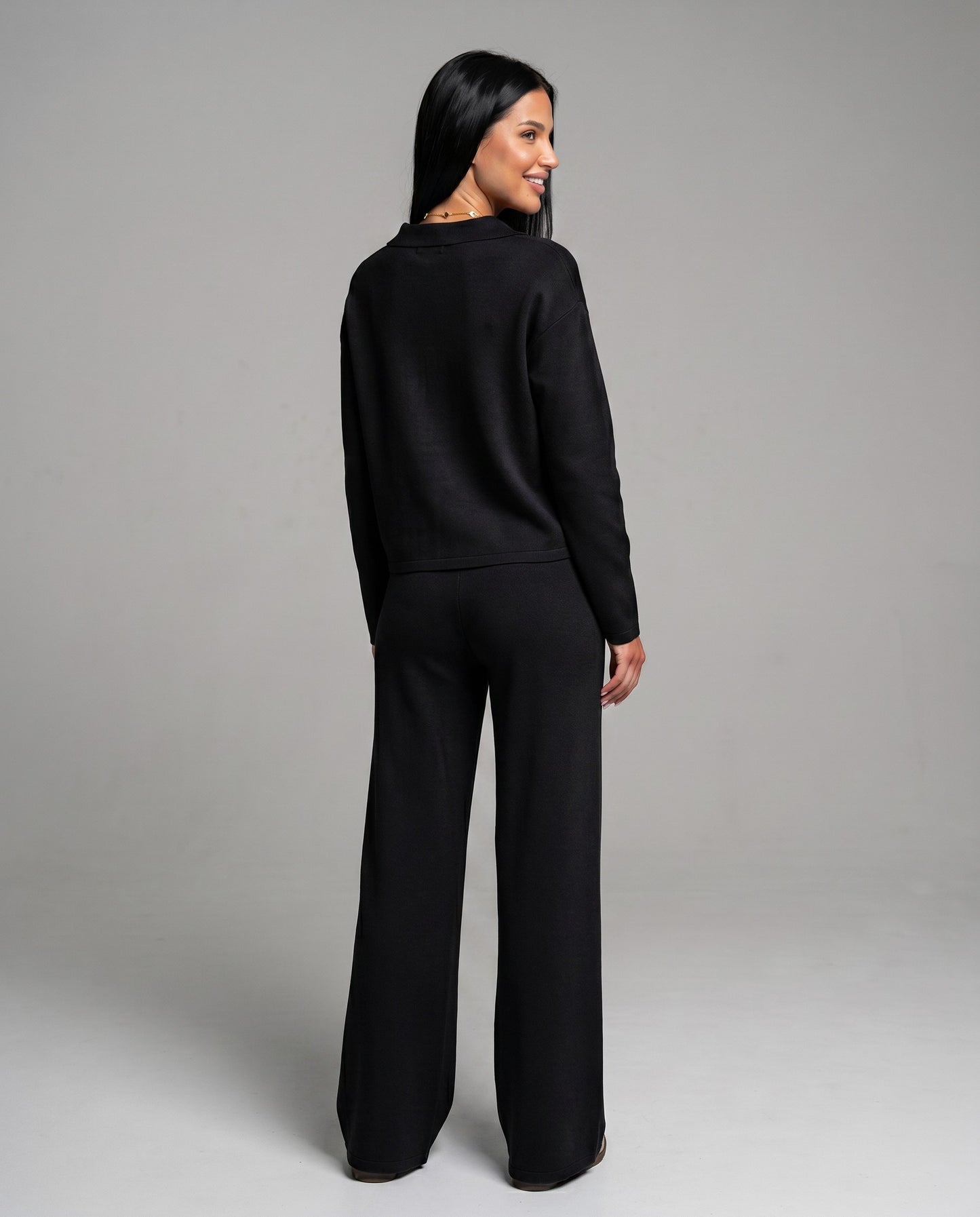 Knit Collared Wide Leg Lounge Set