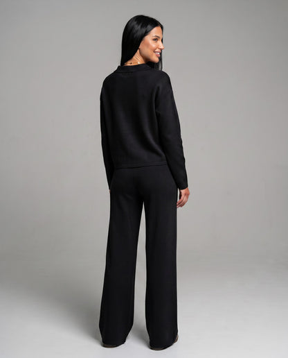 Knit Collared Wide Leg Lounge Set