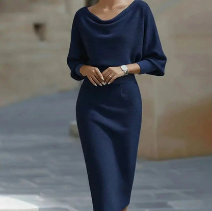Knit Cowl Neck Midi Dress