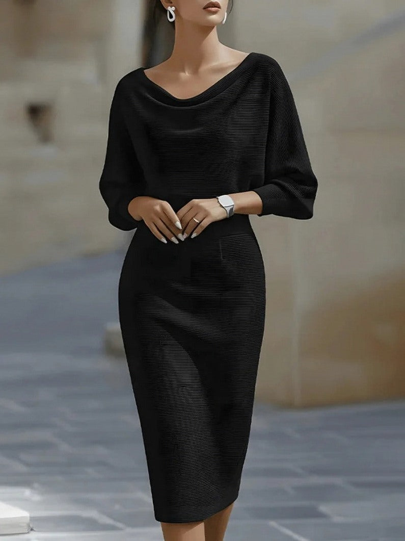 Knit Cowl Neck Midi Dress