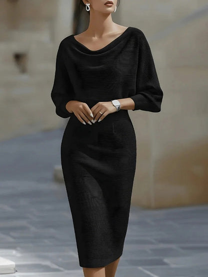 Knit Cowl Neck Midi Dress