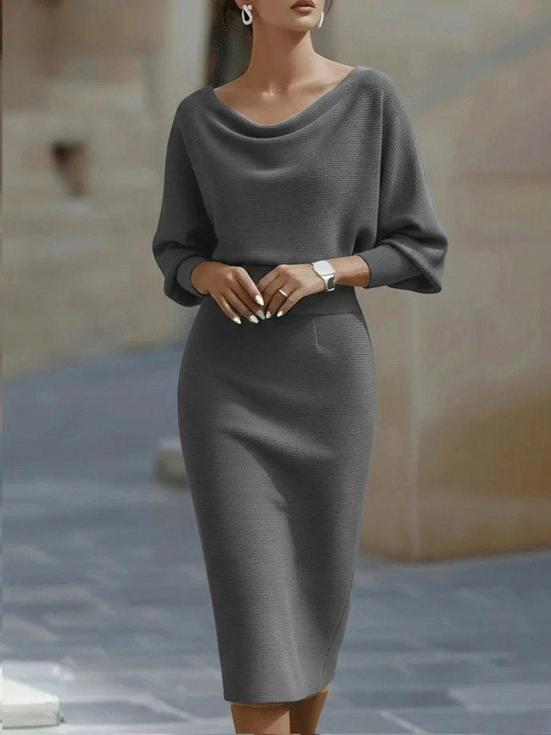 Knit Cowl Neck Midi Dress