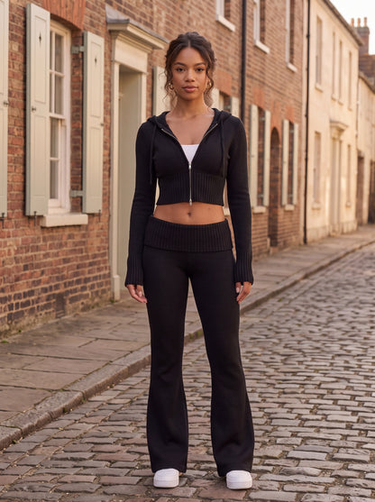 Knit Hooded Flare Pants Matching Set