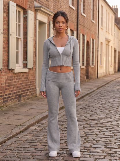 Knit Hooded Flare Pants Matching Set
