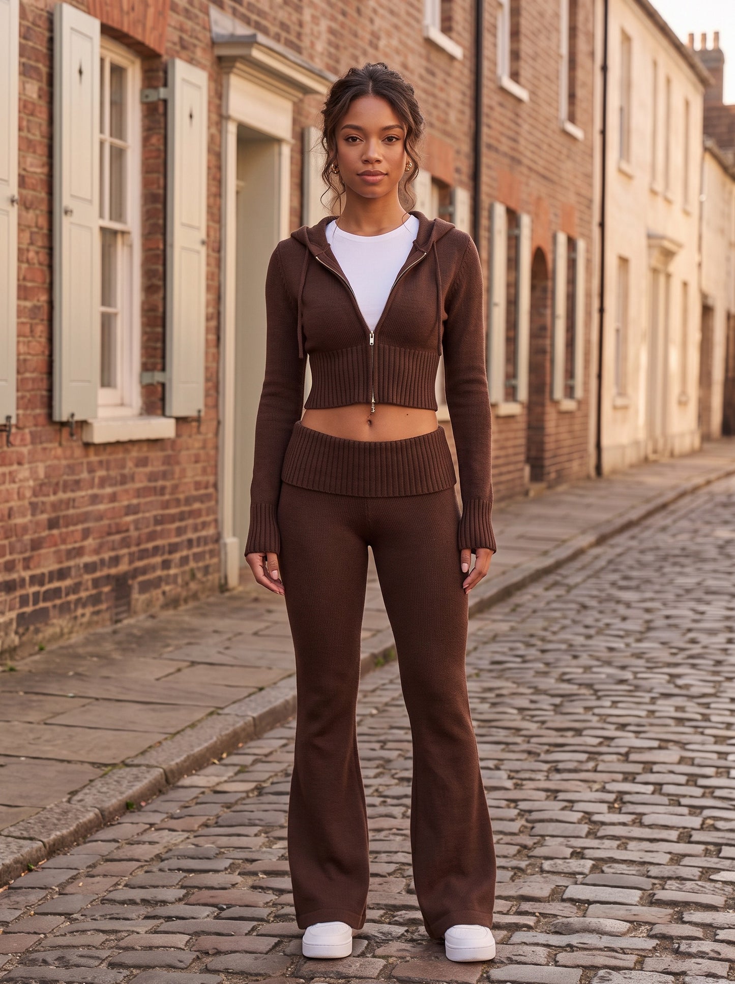 Knit Hooded Flare Pants Matching Set