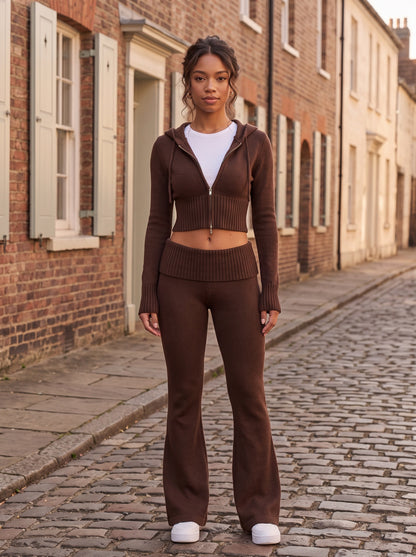 Knit Hooded Flare Pants Matching Set