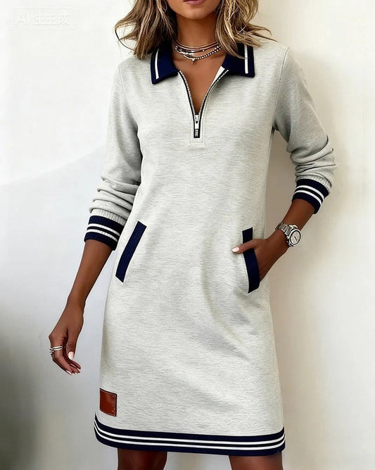 Knit Long Sleeve Polo Mini Dress