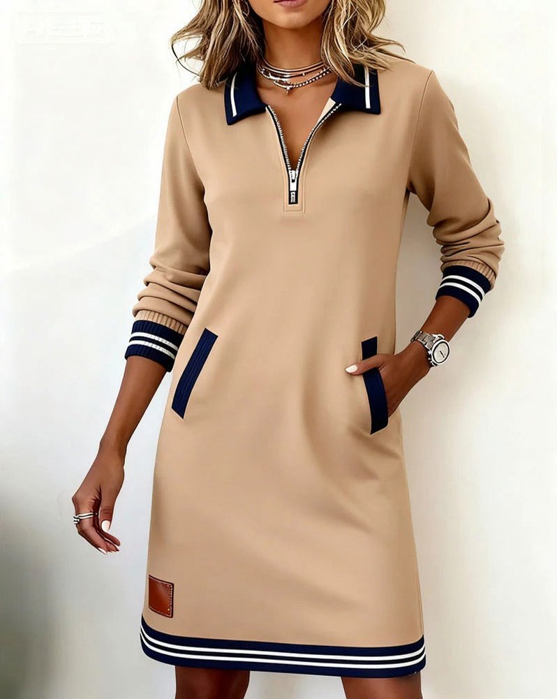 Knit Long Sleeve Polo Mini Dress
