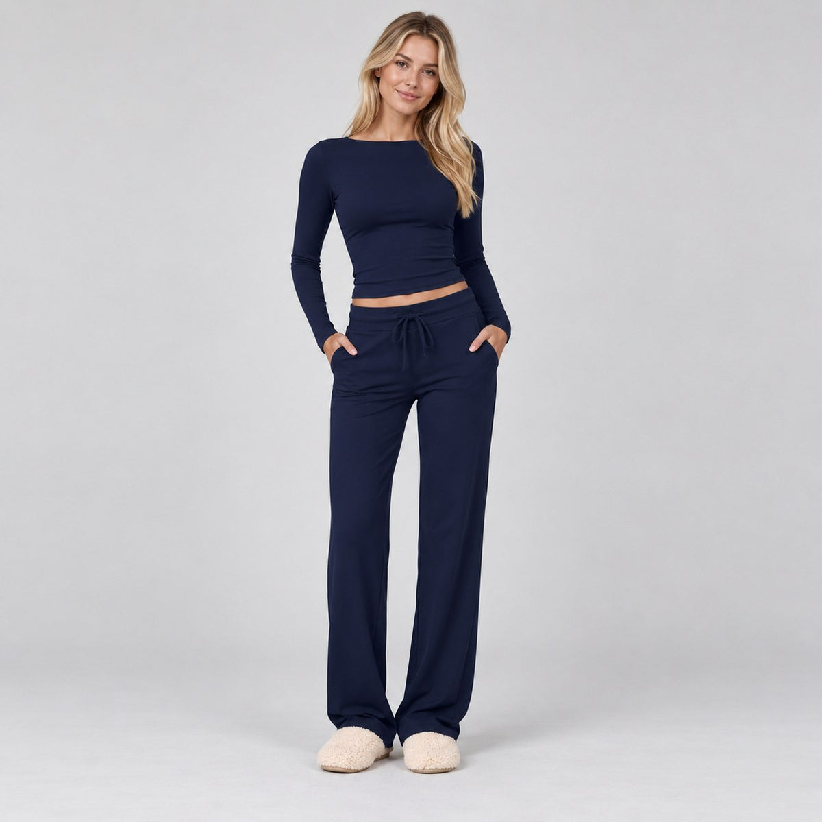Knit Long Sleeve Wide Leg Set