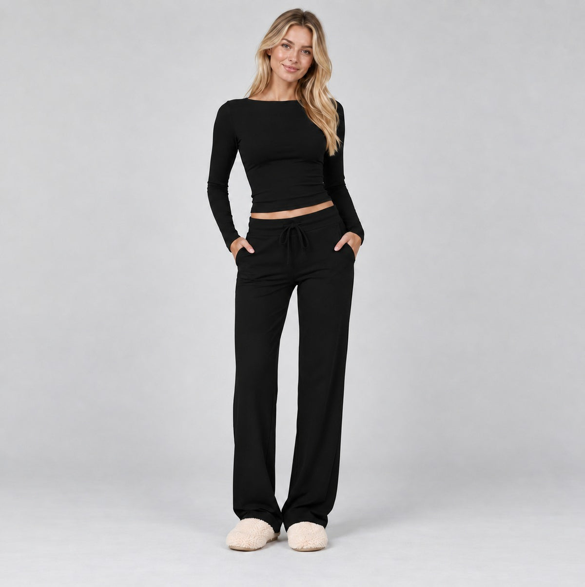 Knit Long Sleeve Wide Leg Set
