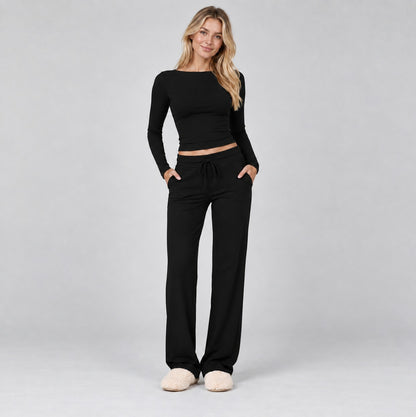 Knit Long Sleeve Wide Leg Set
