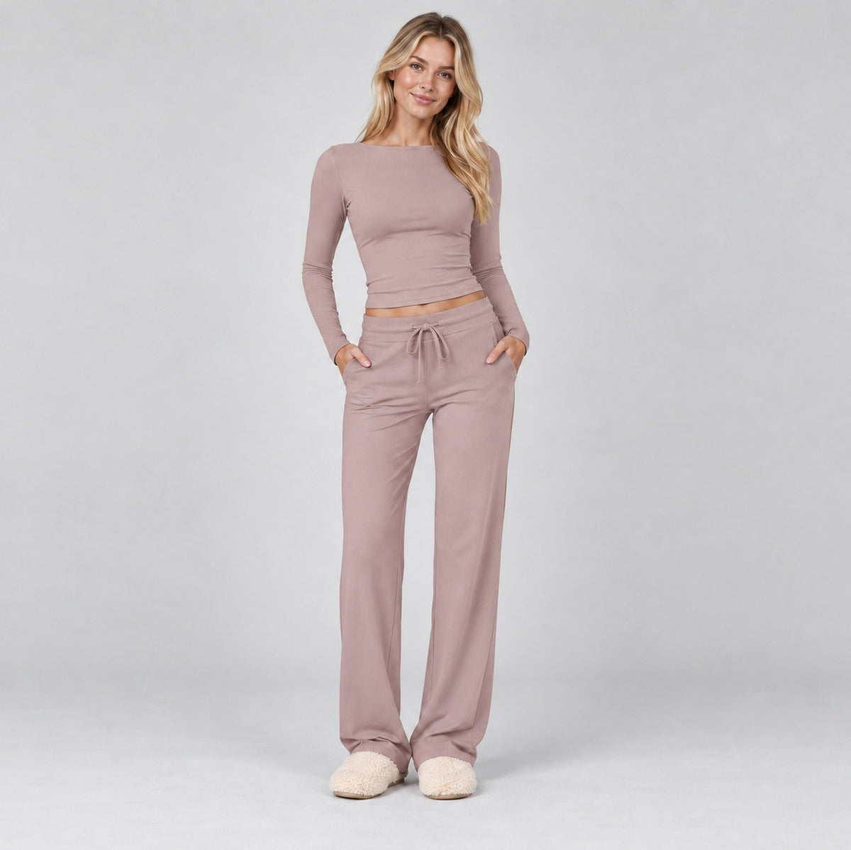 Knit Long Sleeve Wide Leg Set