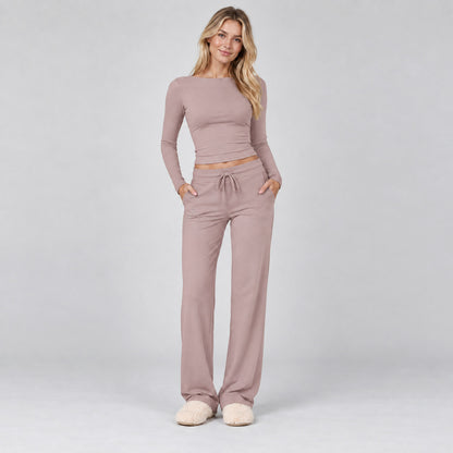 Knit Long Sleeve Wide Leg Set