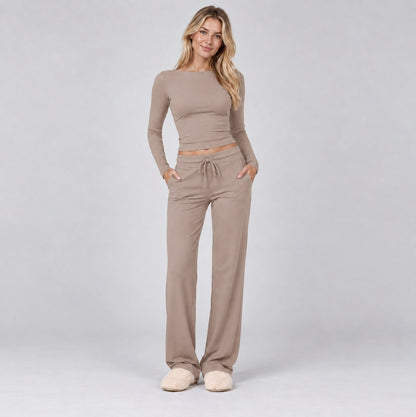 Knit Long Sleeve Wide Leg Set