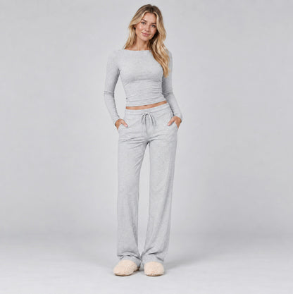 Knit Long Sleeve Wide Leg Set