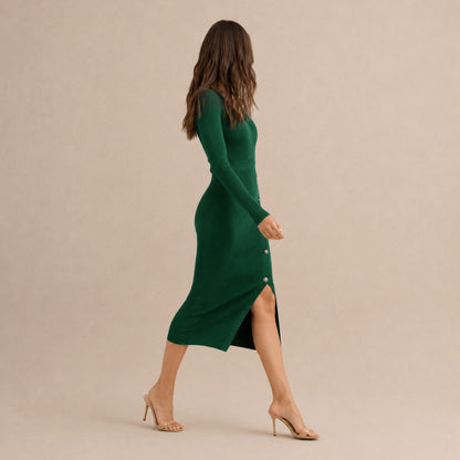 Knit Long Sleeve Wrap Midi Dress