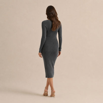 Knit Long Sleeve Wrap Midi Dress