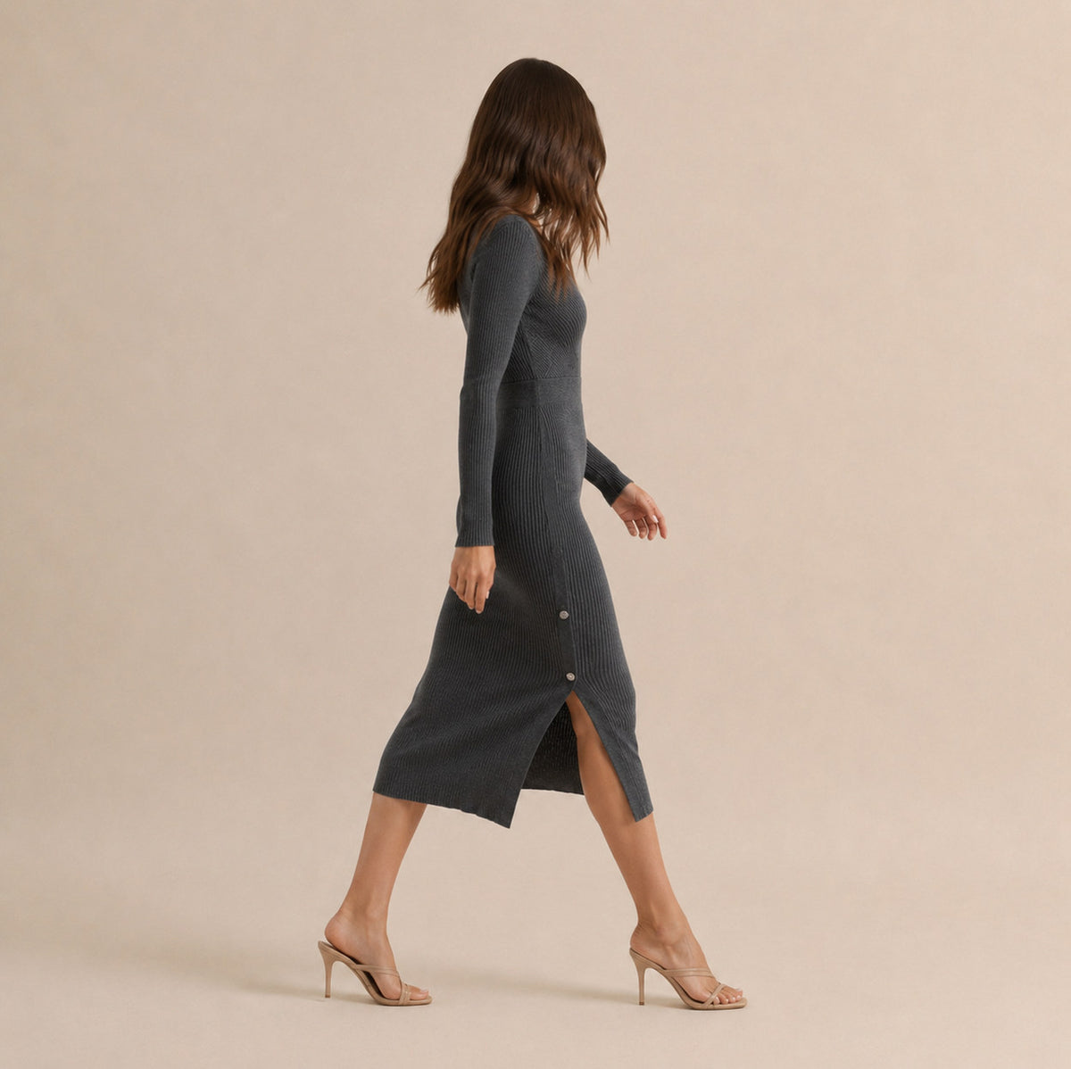 Knit Long Sleeve Wrap Midi Dress
