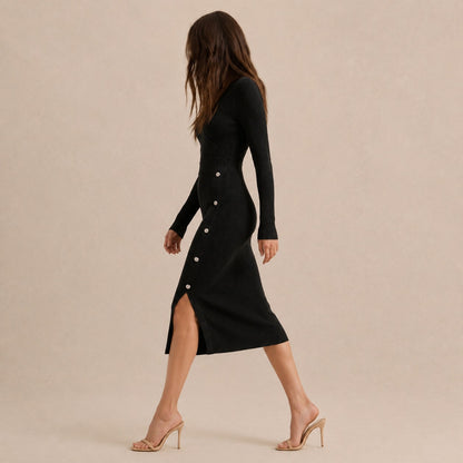 Knit Long Sleeve Wrap Midi Dress
