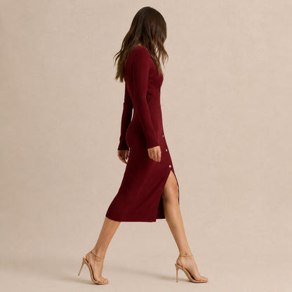 Knit Long Sleeve Wrap Midi Dress