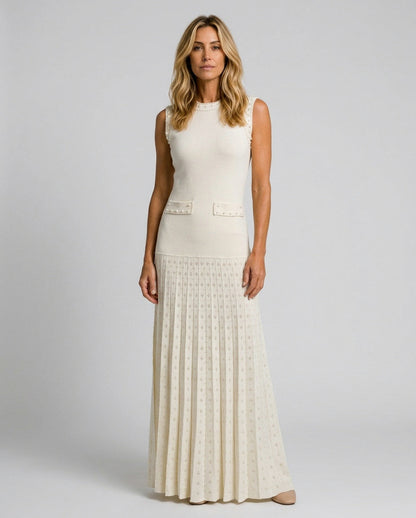 Knit Pleated Drop Waist Maxi Dress