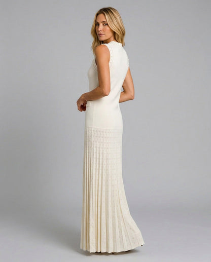 Knit Pleated Drop Waist Maxi Dress