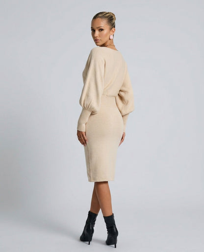 Knit Puff Sleeve Midi Dress