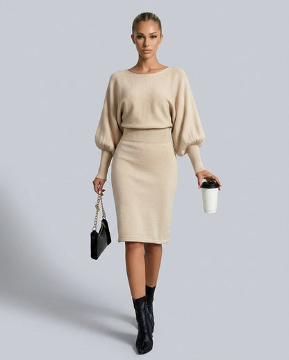 Knit Puff Sleeve Midi Dress