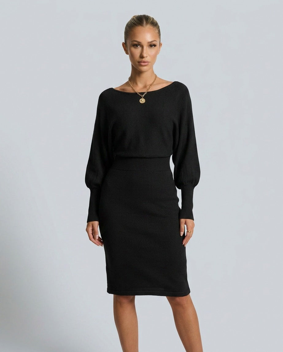 Knit Puff Sleeve Midi Dress