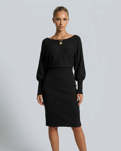 Knit Puff Sleeve Midi Dress