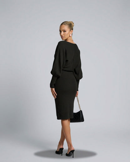 Knit Puff Sleeve Midi Dress