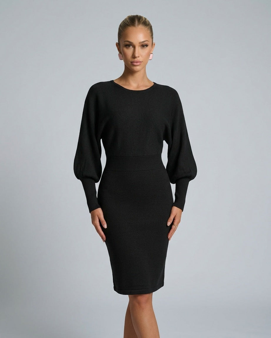 Knit Puff Sleeve Midi Dress