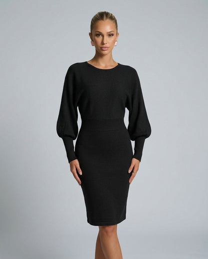 Knit Puff Sleeve Midi Dress