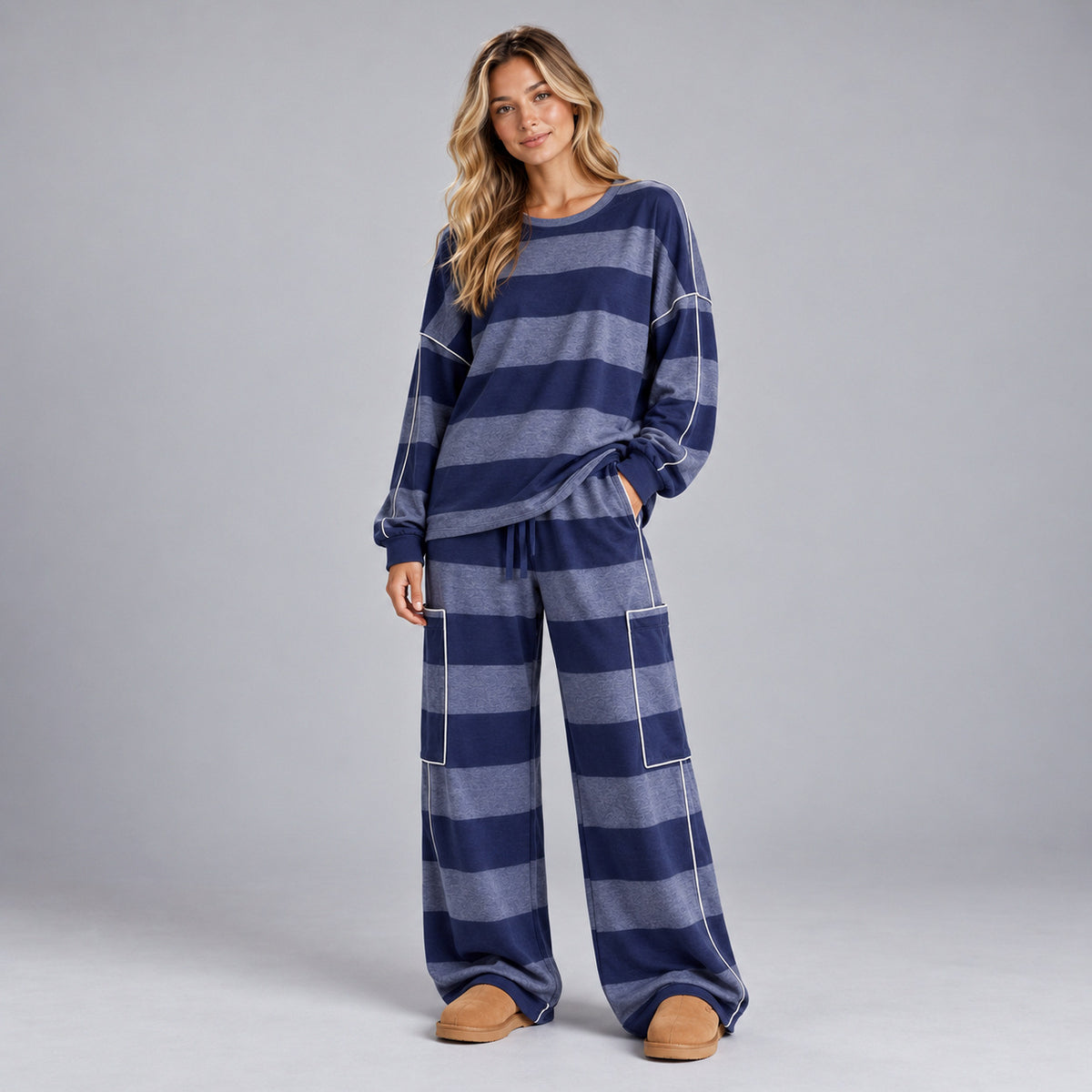 Knit Striped Wide Leg Two Piece Set