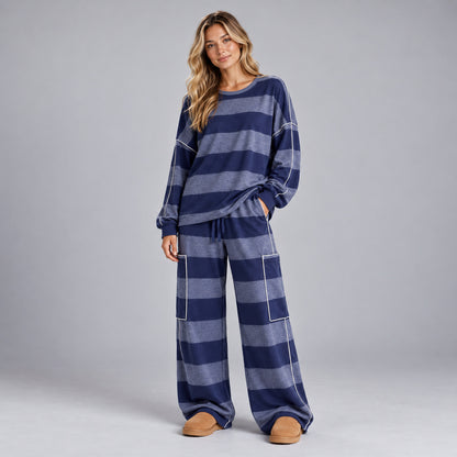 Knit Striped Wide Leg Two Piece Set