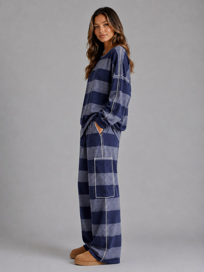 Knit Striped Wide Leg Two Piece Set