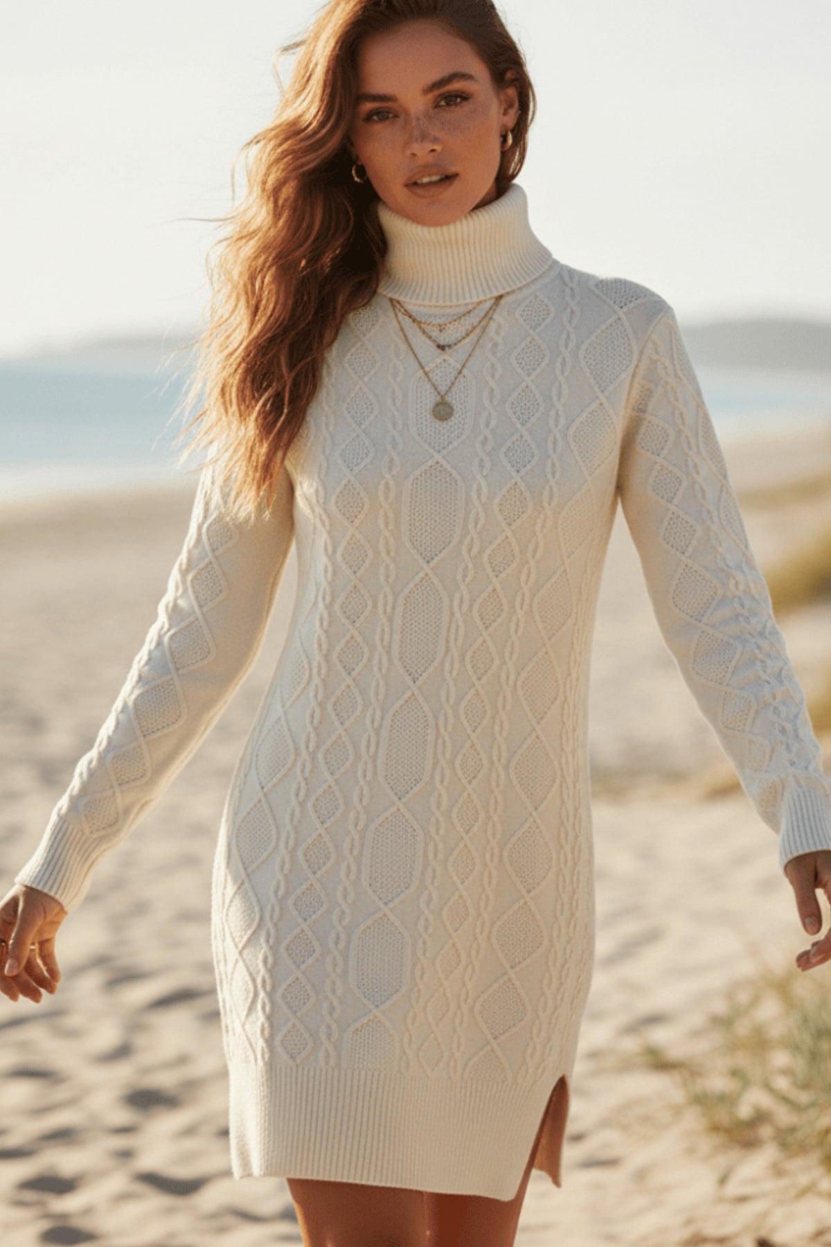 Knit Turtleneck Long Sleeve Mini Dress