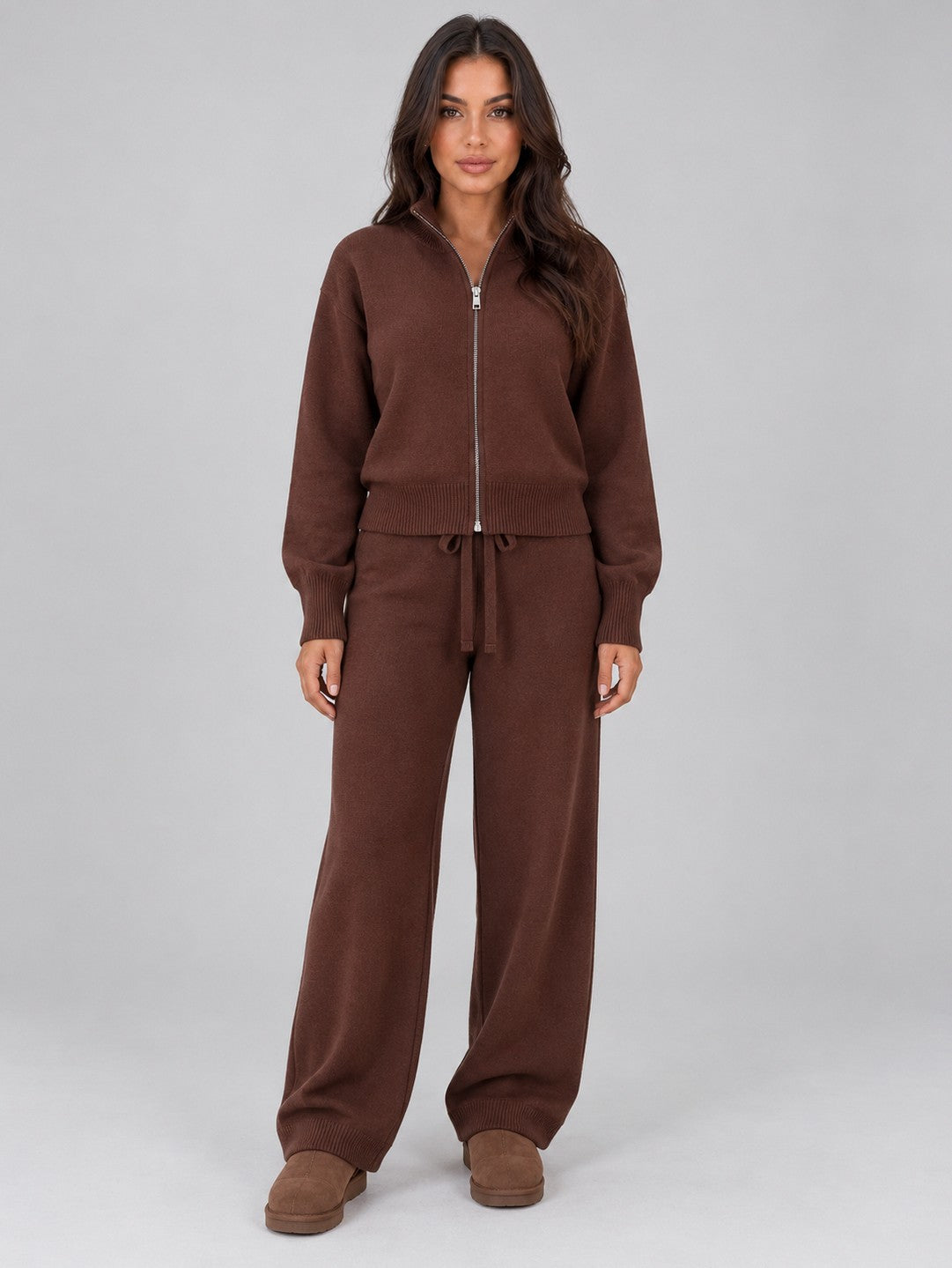 Knit Zip Front Long Sleeve Matching Set
