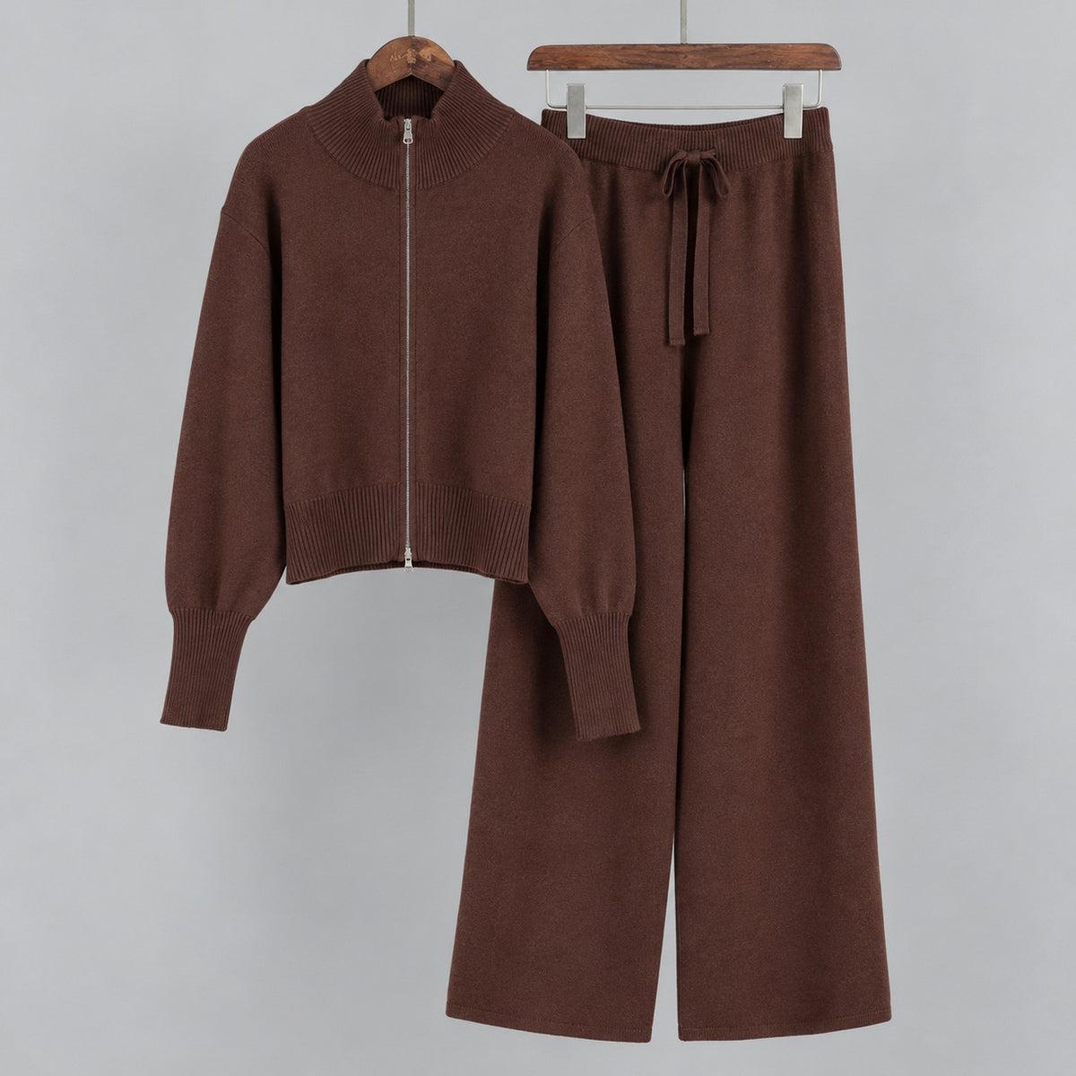 Knit Zip Front Long Sleeve Matching Set