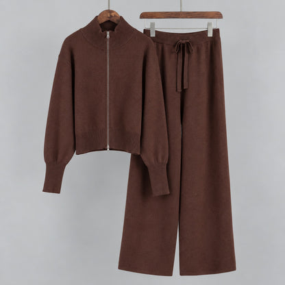 Knit Zip Front Long Sleeve Matching Set