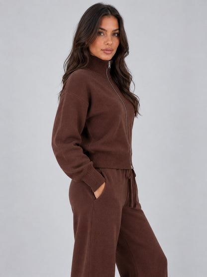 Knit Zip Front Long Sleeve Matching Set