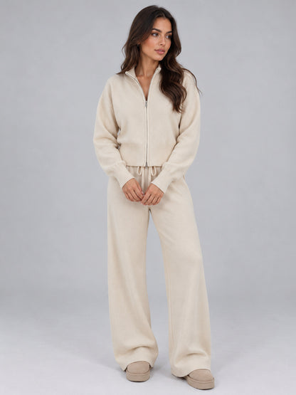 Knit Zip Front Long Sleeve Matching Set